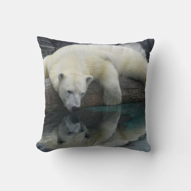 Reflections of a White Polar Bear Throw Pillow (Front)