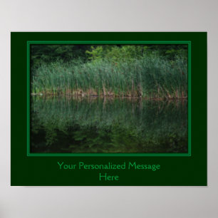 Reflections Of Cattails In Pond Personalized Words Poster