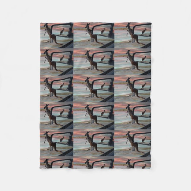 "Reflections of the Wild: A Kangaroo on the Beach  Fleece Blanket (Front)