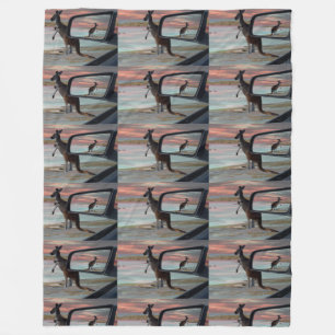 "Reflections of the Wild: A Kangaroo on the Beach  Fleece Blanket