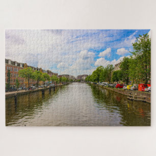Reflections on canal in Amsterdam, Netherland Jigsaw Puzzle