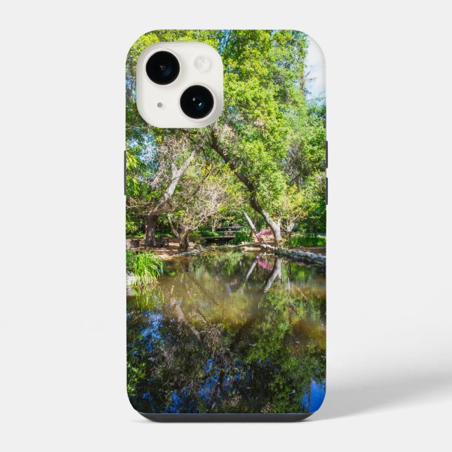 reflections on the pond in the garden iPhone case (Back)
