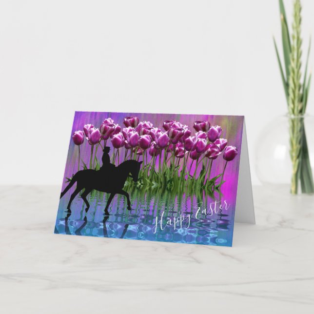 Reflections ~ Purple Tulips, Dressage Horse Easter Card (Front)