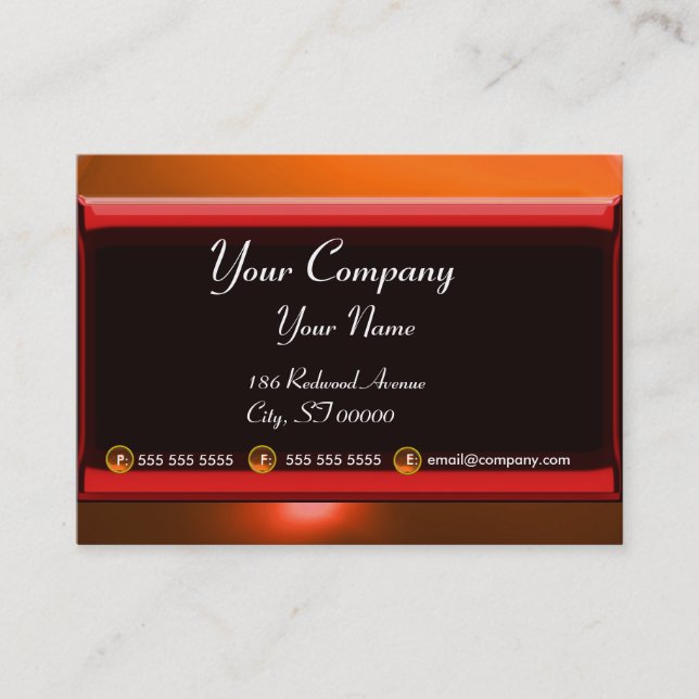REFLECTIONS RED ORANGE AGATE GEM Monogram  Business Card (Front)