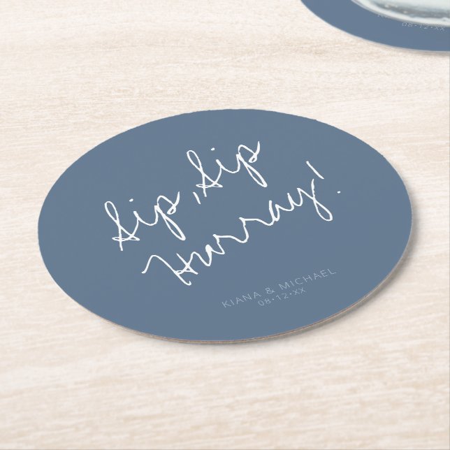 Reflections Wedding Hurray Dusty Blue ID774 Round Paper Coaster (Angled)