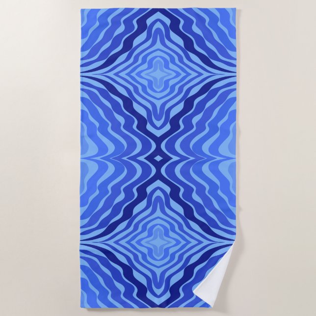 Reflective Blue Waves Modern Abstract Design Art Beach Towel (Front)