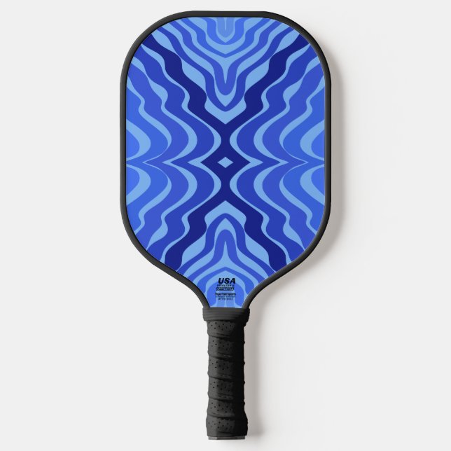 Reflective Blue Waves Modern Abstract Design Art Pickleball Paddle (Front)
