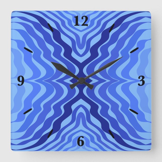 Reflective Blue Waves Modern Abstract Design Art Square Wall Clock (Front)