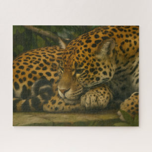 Reflective Jaguar – Serene Wildlife Art Print Jigsaw Puzzle