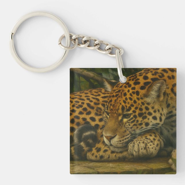Reflective Jaguar – Serene Wildlife Art Print Keychain (Front)