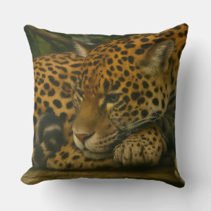 Reflective Jaguar – Serene Wildlife Art Print Throw Pillow