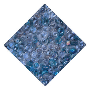 Reflective Watery Blue and Clear Glass Marbles Graduation Cap Topper
