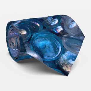 Reflective Watery Blue and Clear Glass Marbles Tie