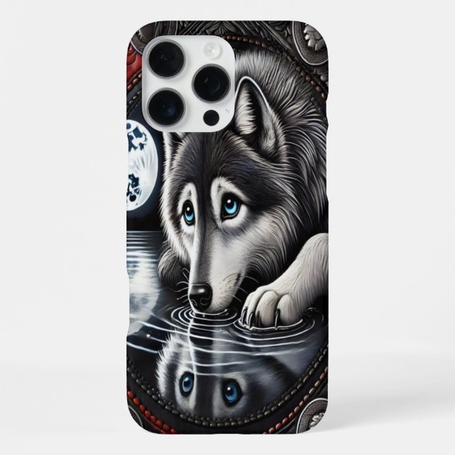 Reflective White Wolf Design iPhone Case (Back)