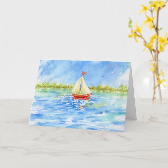 Réflexions de bateau à voile Note blanche Carte de (Fleur jaune)