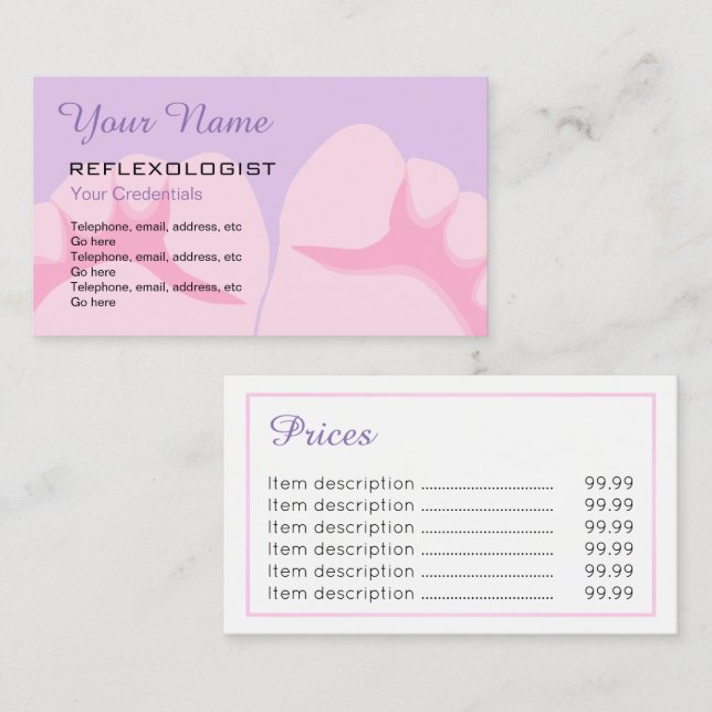 Reflexologist Price Business Cards (Front/Back)