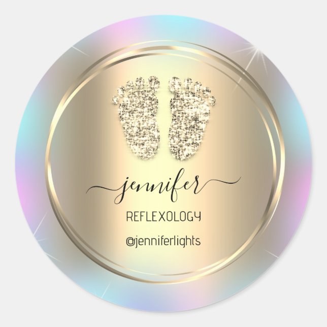 Reflexology Baby Feet Gold Holograph Gold Classic Round Sticker (Front)
