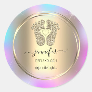 Reflexology Baby Feet Gold Holograph Gold Feet Classic Round Sticker