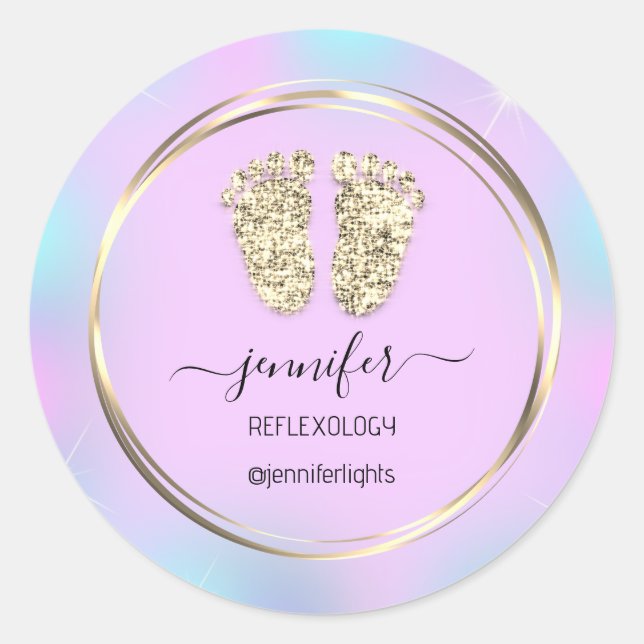 Reflexology Baby Feet Gold Holographic  Classic Round Sticker (Front)