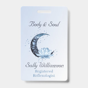 Reflexology Blue Lotus Flower Moon Business Badge