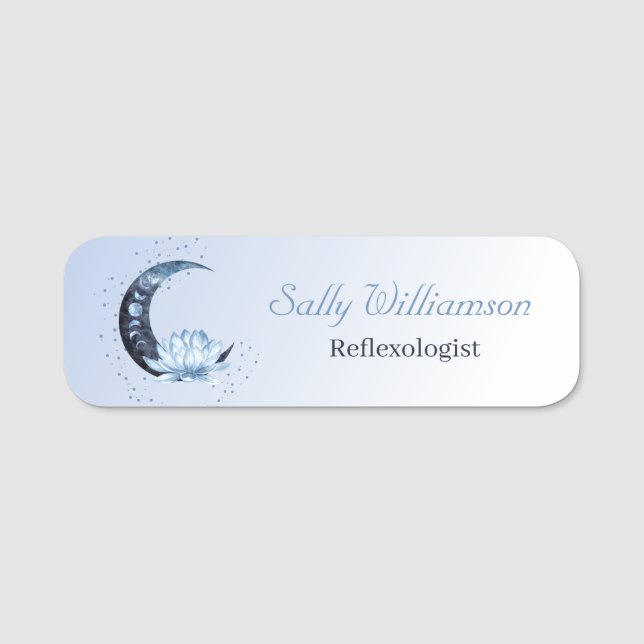 Reflexology Blue Lotus Flower Moon Business Name Tag (Front)