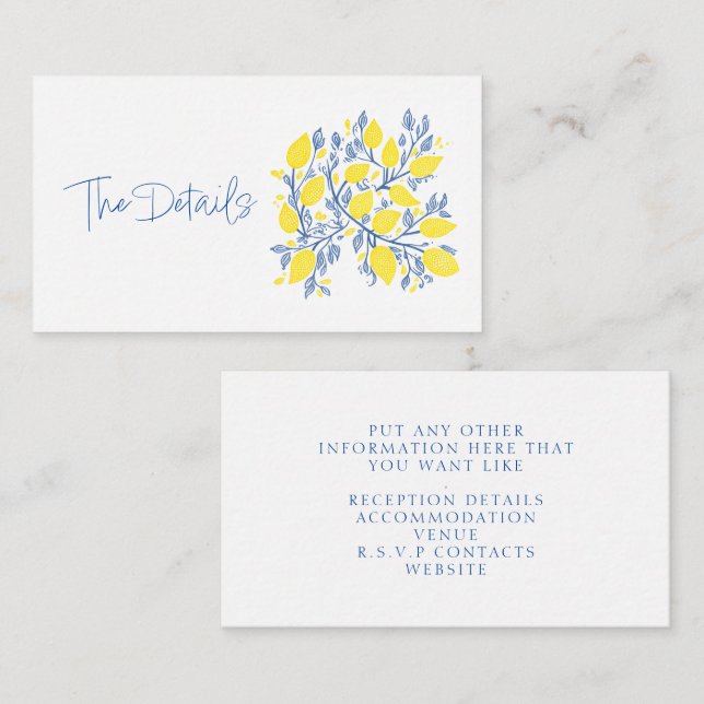Refreshing blue and yellow lemon vines the details enclosure card (Front/Back)