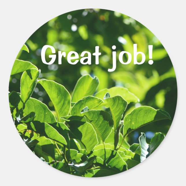 Refreshing green leaves great job teacher's classic round sticker (Front)