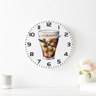Refreshing Ice-Cold Soda Drink with Bubbles Large Clock