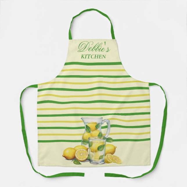 Refreshing Lemonade and Yellow and Green Stripes Apron (Front)
