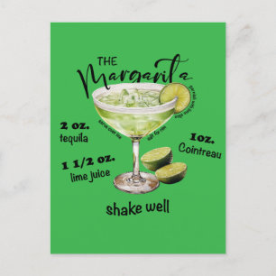 Refreshing Margarita Cocktail Recipe Bar Art Postcard