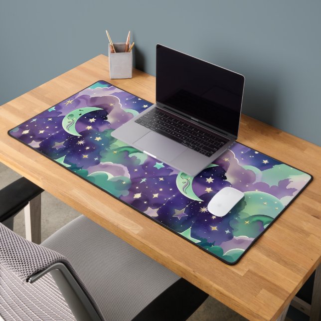 Refreshing Mint Green Lilac Celestial Moon Desk Mat (Office 2)
