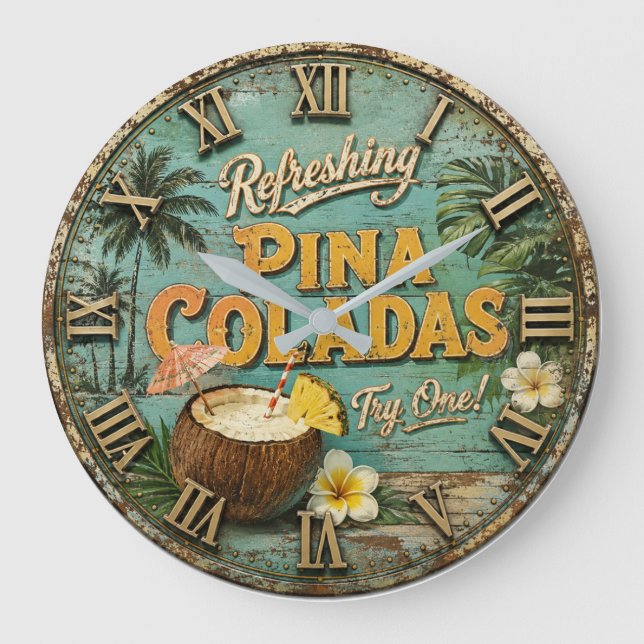 Refreshing Piña Coladas  Large Clock (Front)