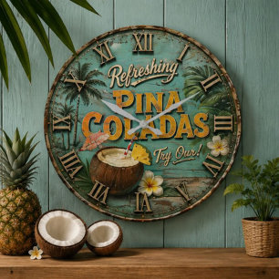 Refreshing Piña Coladas Large Clock