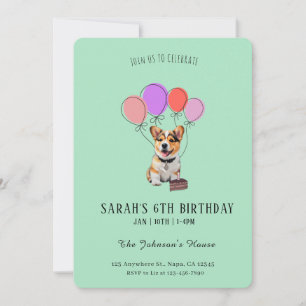 Refreshing Soft Mint Corgi Birthday Customizable Invitation