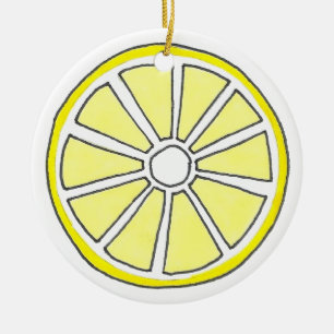 Refreshing Yellow Lemon Citrus Fruit Slice Ceramic Ornament