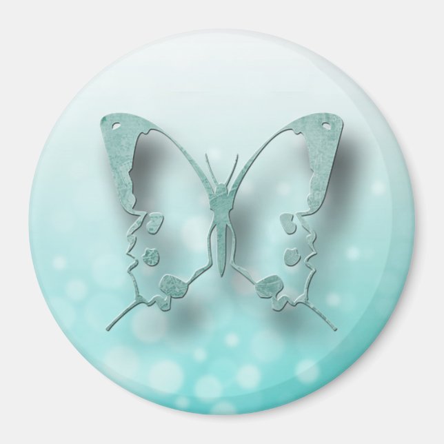 Réfrigérateur papillon turquoise ou aimant de verr (Devant)