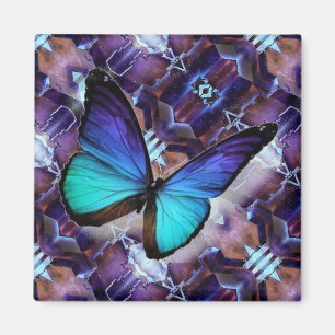 Refrigerator Magnet Blue Butterfly on Fluorite