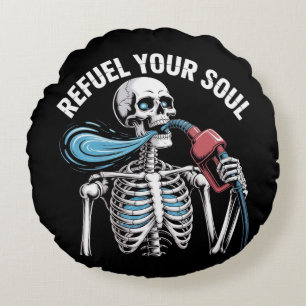 Refuel Your Soul Skeleton Art Round Pillow