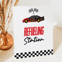 Refueling Station Red Race Car Drink Table