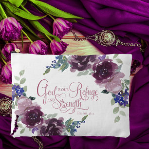 Refuge and strength purple floral accessory pouch