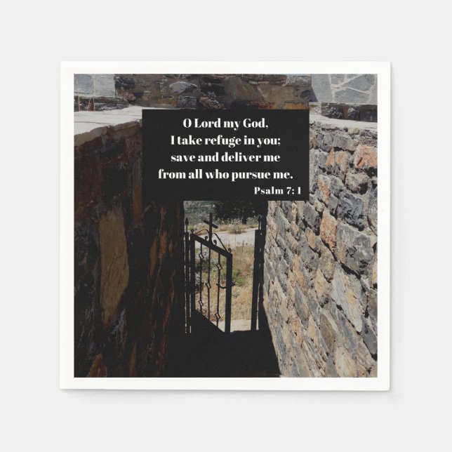 Refuge In God Psalm 7:1 Bible Verse Napkin (Front)