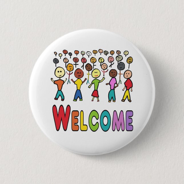 Refugees and Migrants Welcome 2 Inch Round Button (Front)