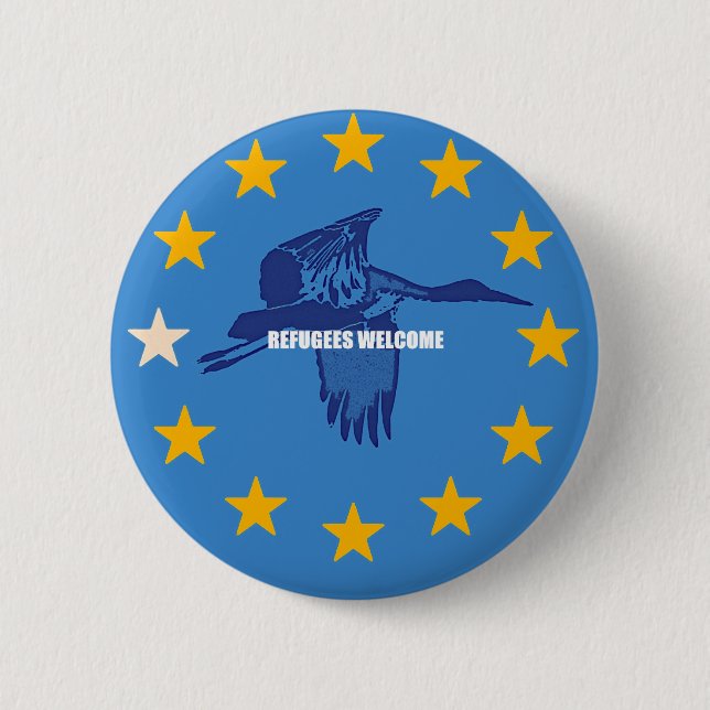 refugees welcome 2 inch round button (Front)