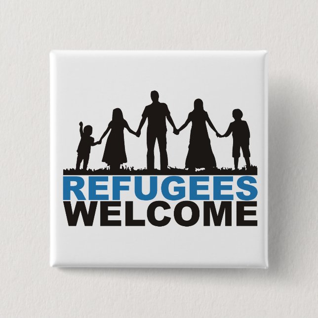 Refugees Welcome 2 Inch Square Button (Front)