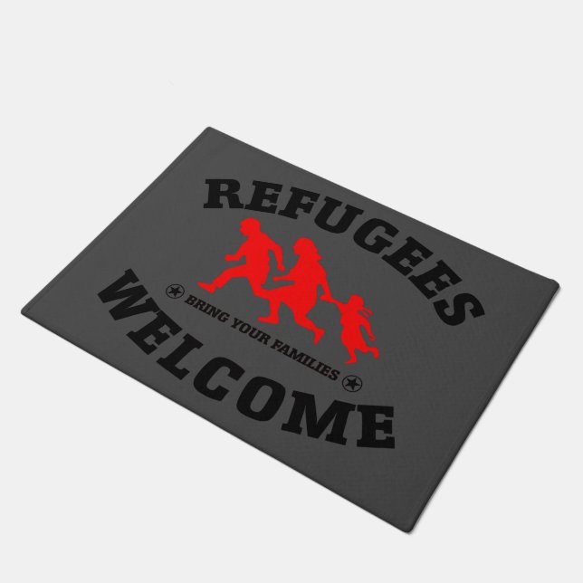 Refugees Welcome Bring Your Families Doormat (Angled)