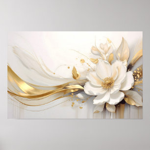  Regal Abstraction: A White Rose Embracing Golden  Poster