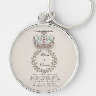 Regal Amethyst & Teal Jewelled Crown with Floral Keychain