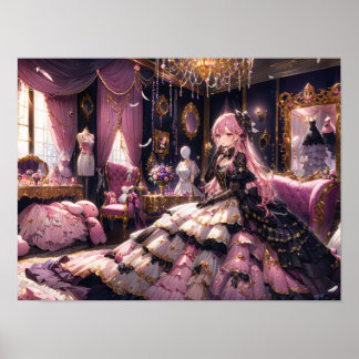 Regal Beauty in Rose Chamber girl in lavish gown Poster