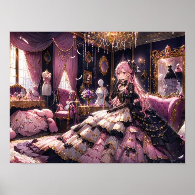 Regal Beauty in Rose Chamber girl in lavish gown Poster (Front)