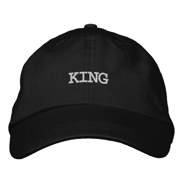 Regal Black Adjustable Cap with Elegant King Print (Front)